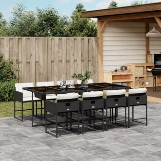 vidaXL Vidaxl - Set De Comedor De Jard&iacute;n 9 Pzas Y Cojines Rat&aacute;n Sint&eacute;tico Negro