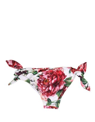 Dolce & Gabbana Womens White Floral Print Swimsuit Bikini Bottom Swimwear Nylon Elastane Clothing