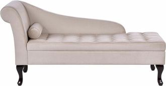 Beliani Beliani - Chaise Longue in Velluto Beige con Box Contenitore Gambe Nere Versione Sinistra Pessac