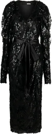 Rotate sequined wrap midi dress - women - Spandex/Elastane/Polyester/Recycled Polyester - 32 - Black