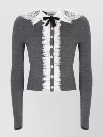 Self Portrait womens wool cardigan lace collar bow