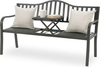 Relaxdays Banco De Jard&iacute;n Relaxdays Con Mesa Plegable, 3 Plazas, Acero, Banco De Jard&iacute;n, Medidas: 90 X 150 X 57,5 Cm, Antracita