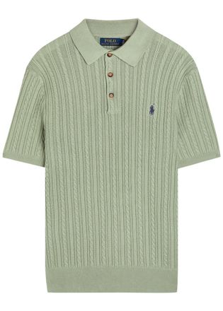 Polo Ralph Lauren Logo-embroidered Cable-knit Cotton Polo Shirt - Light Green - M