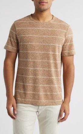 Robert Barakett Folsom Short Sleeve Stripe Linen Blend T-Shirt in Tan at Nordstrom Rack, Size Xx-Large
