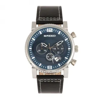 Breed Ryker Chronograph Watch with Leather Strap, Date Display, Black and Blue