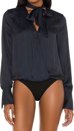 Paige Saffron Tie-Neck Long-Sleeve Bodysuit In Blue