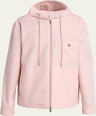 Moncler Mens Pocket-Logo Poplin Full-Zip Hoodie
