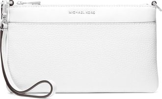 Michael Kors Jet Set Medium Top Zip Convertible Wristlet Wallet Womens Handbags Optic White : MD, Leather