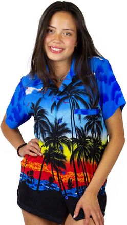 V.H.O. Funky Hawaiian Blouse Shirt, Shortsleeve, Beach, Blue, M