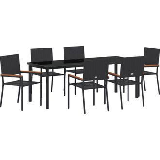 vidaXL Conjunto De Comedor De Jard&iacute;n 7 Pcs Negro Rat&aacute;n Sint&eacute;tico Vidaxl