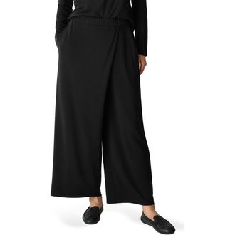 Eileen Fisher Faux Wrap Front Wide Leg Ankle Pants in Black at Nordstrom, Size Xx-Small