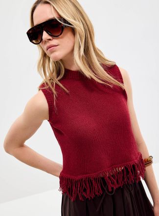 Contemporaine Womens Natural knit fringed sweater vest Exclusive collection from Italy