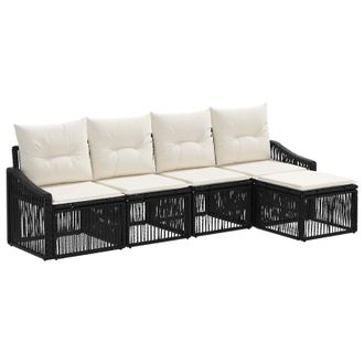 vidaXL Conjunto De Sof&aacute;s De Jard&iacute;n 5 Pcs Negro Rat&aacute;n Sint&eacute;tico Vidaxl