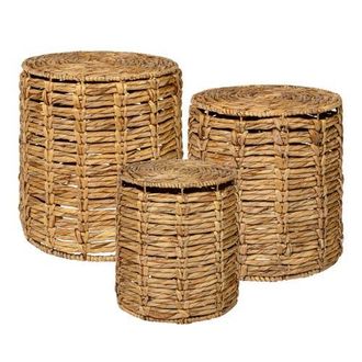 Jonathan Y Designs Zaria 18 Coastal Bohemian Handwoven Water Hyacinth Nesting Round Accent Table in Beige at Nordstrom
