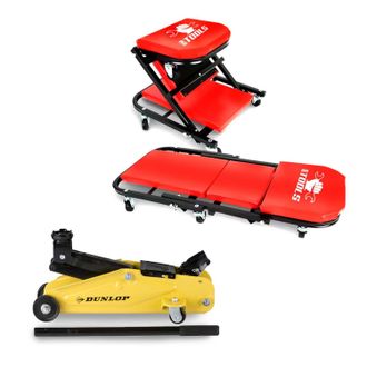 Dunlop Chariot De Visite Bm Tools Convertible Si&egrave;ge DAtelier & Cric Rouleur Hydraulique Compact Dunlop 2t - Transformable En Tabouret