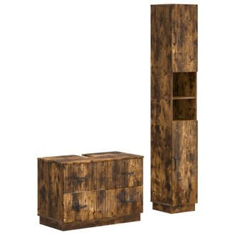 vidaXL Juego De Gabinete De Ba&ntilde;o De 2 Piezas Hoorn Roble Ahumado Vidaxl