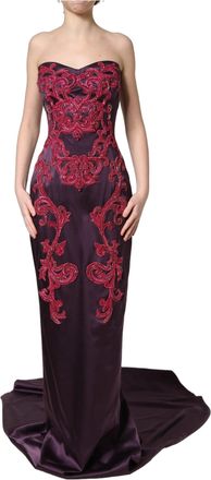 Dolce & Gabbana Womens Silk Crystal Beaded Strapless Gown Purple Elastane