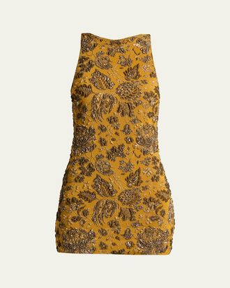 Saint Laurent Stretch Brocade Cross-Back Mini Dress