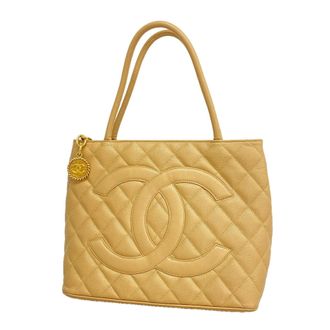Chanel Beige Grained Calfskin Tote Bag (Pre-Owned)