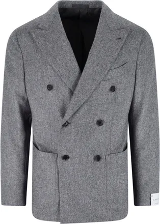 Caruso Grey Wool Double-Breasted Blazer
