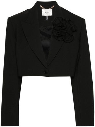 Nissa floral-appliqu&eacute; single-breasted blazer - women - Elastane/Polyester/Wool/Acetate - 38 - Black