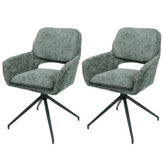 Hhg Hhg - Juego De 2 Sillas De Comedor 643, Silla De Cocina, Giratoria Con Retorno Autom&aacute;tico, Tejido De Chenilla (490 G/m&sup2;) Oeko-tex, Verde