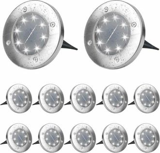 Gabrielle Gabrielle - Luces Solares Para Exteriores, Luz Blanca Fr&iacute;a De 6000 K, Paquete De 12, Impermeables, Focos Empotrables Para Caminos, Jardines, Terrazas,