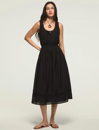Lucky Brand Womens Lace Inset Midi Dress