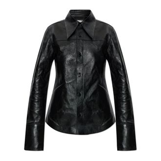 Ami Shirts, female, Black, Size: 2XS Panelled Leather Shirt