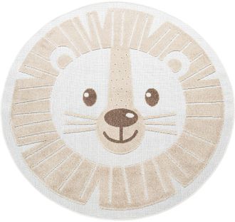 Paco Home Kinderteppich »Tweet 464« rund 12 mm Höhe Flachgewebe, Hoch-Tief-Effekt, Motiv Löwe, In- und Outdoor geeignet