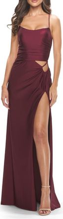 La Femme Cut Out Jersey Dress with High Slit in Dark Berry at Nordstrom, Size 10
