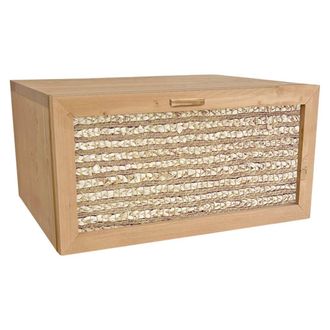 NATYAL Mesita de noche suspendida de madera tonos claros caj&oacute;n de yute 40cm