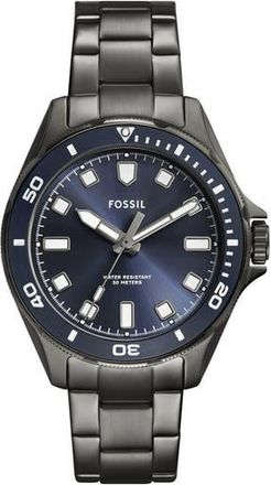 Fossil Dalton Three Hand Quartz Bracelet Watch, 42mm in Graphite/Blue at Nordstrom Rack