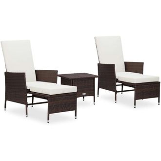 vidaXL Set Muebles De Jard&iacute;n 3 Piezas Y Cojines Rat&aacute;n Sint&eacute;tico Marr&oacute;n Vidaxl