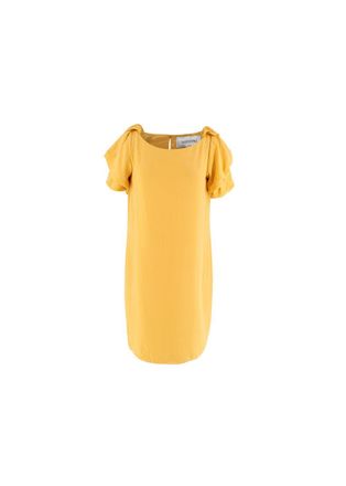 Valentino Garavani Yellow Ruched Shoulder Silk Dress Size S
