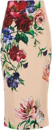 Dolce & Gabbana Gedrukte Stretch Satijnen Rok - Dames - Midirokken - Veelkleurig - L - Satijn - Rokken