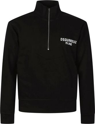 Dsquared2 Logo Print Half Zip Sweatshirt - Heren - Vesten met rits - Zwart - L - Hoodies & sweatvesten