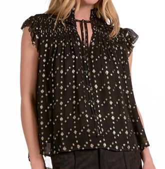 Elan Sleeveless Tie Neck Top In Black And Gold