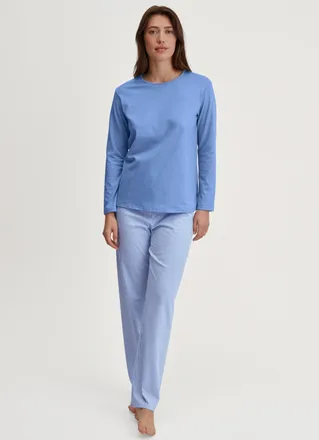 CALIDA Schlafanzug CALIDA Lovely Nights, Damen, Gr. XL (52/54), blau (hydrangea blau), Single Jersey, Obermaterial: 100% Baumwolle, gestreift, bequem lang, R