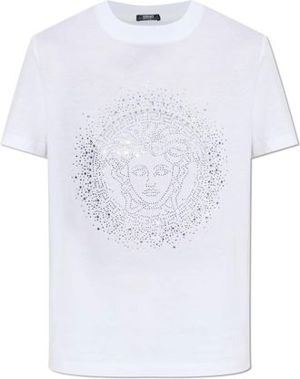 Versace T-shirt met Kristallen - Dames - T-shirts - Wit - S - Katoen - Tops