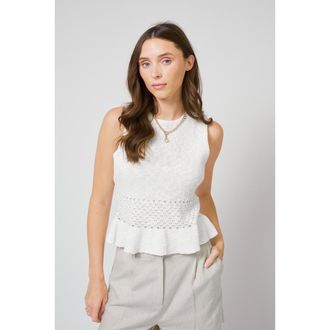 Central Park West Birdie Pointelle Peplum Top in White at Nordstrom, Size Medium