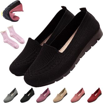 Generic Womens Orthopedic Loafers Slip On Walking Shoes - Breathable Knit Mesh & Non-Slip Soft Sole, Lightweight Arch Support Comfort Flats for Work Travel (B