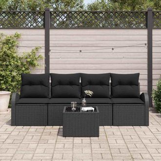 vidaXL Vidaxl - Conjunto De Sof&aacute; De Jard&iacute;n Manual 5 Pcs Negro 55 X 55 X 37 Cm