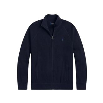 Polo Ralph Lauren Zip-throughs, male, Blue, Size: 2XL Textured Cotton Zip-Up Sweater