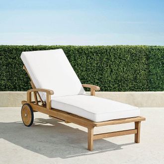 Frontgate Cassara Chaise Lounge with Cushions in Natural Teak - Standard, Snow with Logic Bone Piping - Frontgate
