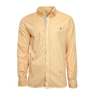 Bob Linnen-katoenen shirt met oranje mango borduursel - Heren - Casual Overhemden - Oranje - 2XL - Katoen - Overhemden