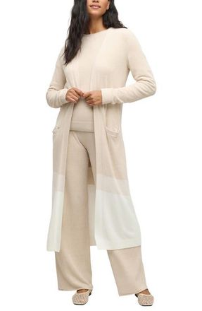 Barefoot Dreams CozyChic Ultra Lite Wavy Colorblock Long Cardigan in Stone Multi at Nordstrom, Size X-Large