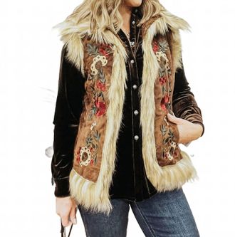 Tasha Polizzi Chateau Embroidered Faux Suede And Fur Vest In Cedar