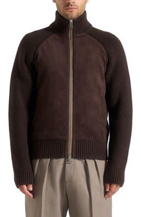 Mani&egrave;re De Voir Rami Suede & Knit Jacket in Brown at Nordstrom, Size X-Large
