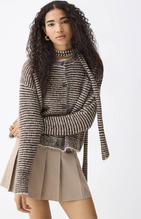 Twik Womens Striped scarf and Cardigan Sweater set